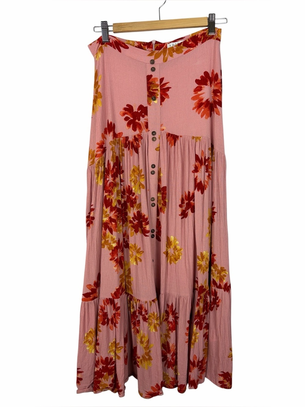 Adina Las Vegas Pink Floral Tiered Maxi Skirt Size Medium Boho Cottagecore